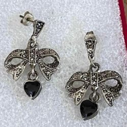 Aretes Stainlend Piedras Azabache Joyería Antigua 