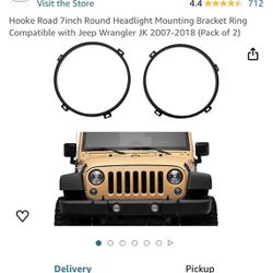 Hooke Road 7inch Round Headlight Mounting Bracket Ring Compatible with Jeep Wrangler JK 2007-18 (Pack of 2)