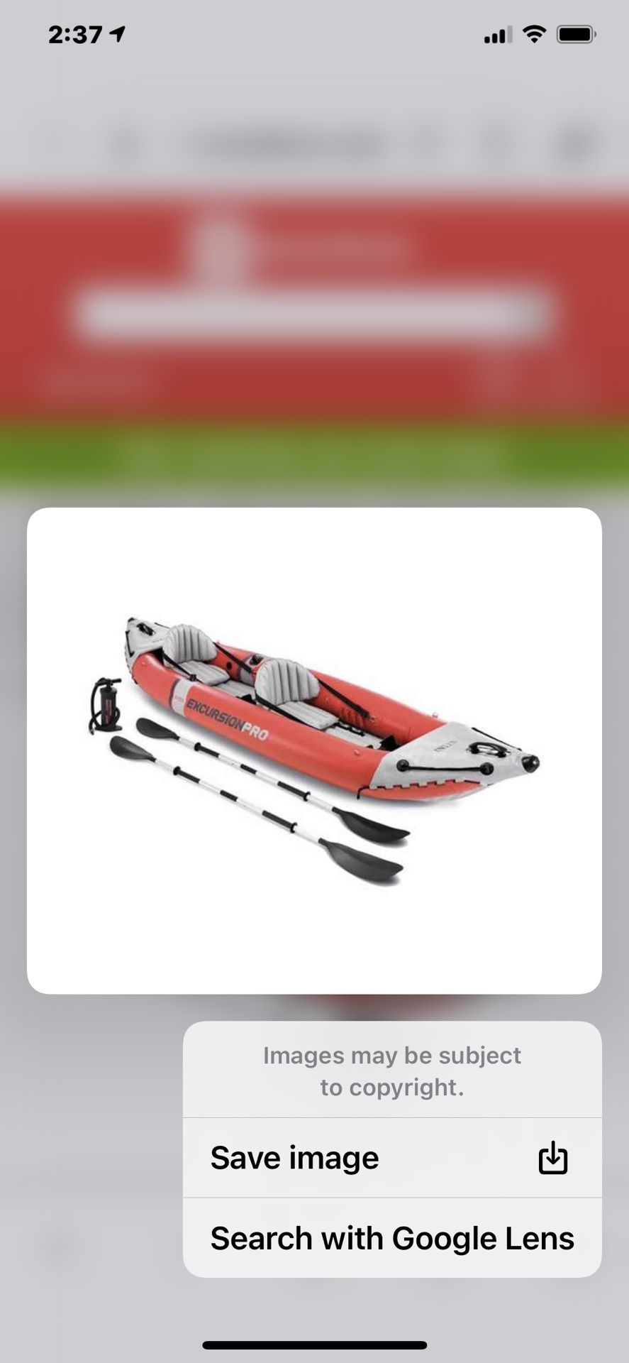 Photo Intex Excursion Pro Inflatable 2 Person Vinyl Kayak with 2 Oars and Pump, Red