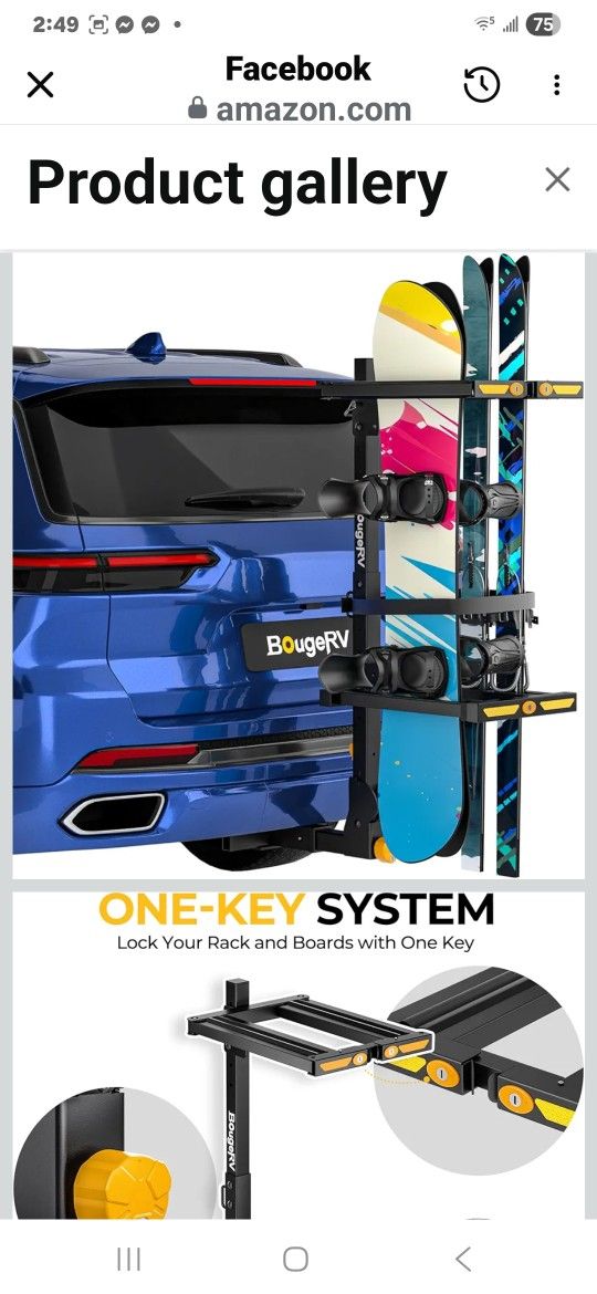 BougeRV 2025 Hitch Ski Snowboard Rack with Security Lock, Folding and Tilting for Trunk Access Fits 2" Receiver, Max Load 6 Pairs of skis or 4 Snowboa