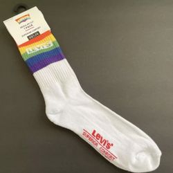 GAY PRIDE Levi's Designer Men's Rainbow Stripped New Active Crew Cut Socks White