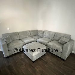 Corduroy Sectional Sofa With Ottoman