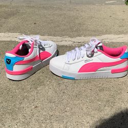 Puma Jada SC White Neon Pink Blue Black Womens Athletic Tennis Sneaker