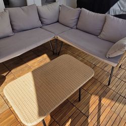 Patio Furniture Set - L Sofa + Coffee Table + Cushions