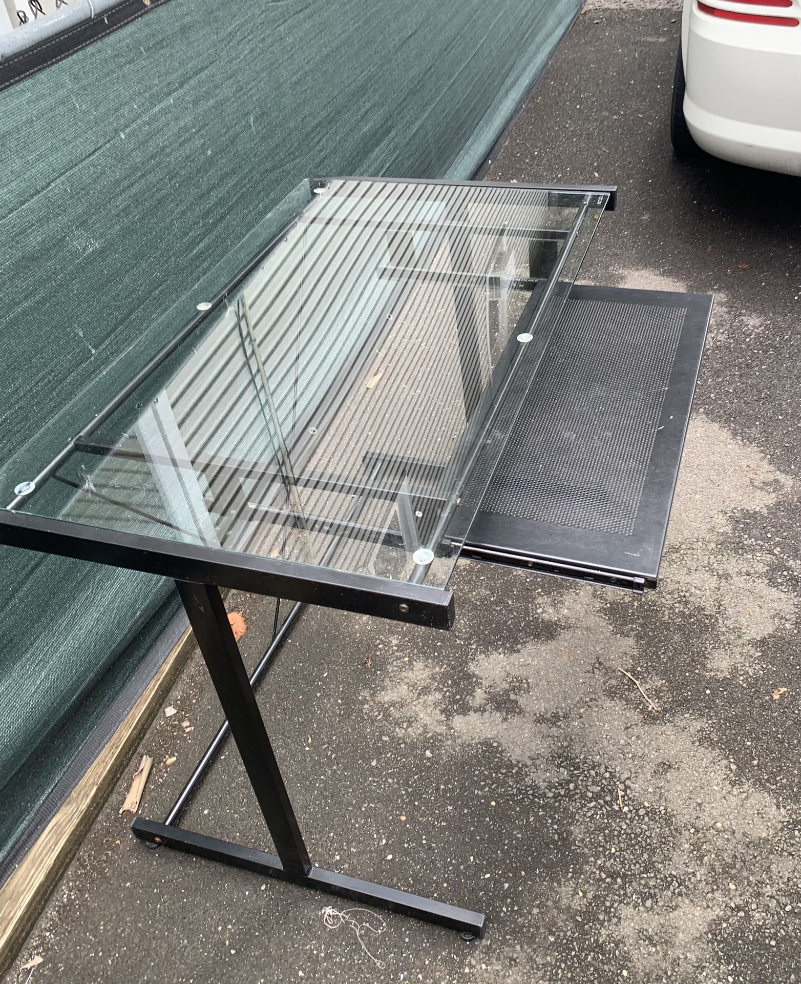 Desk metal-framed desk with glass-top & sliding-keyboard tray 30 H 40 W 24 D removable glass top  light weight desk