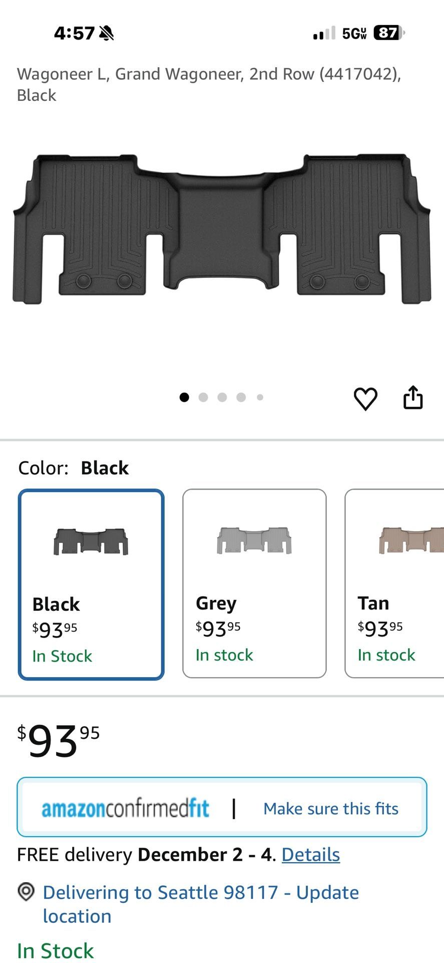 2022 Jeep 2nd Row WeatherTech Floor Liner