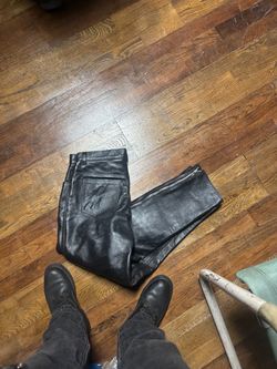 Black Leather Moto Pants with Ankle Zippers