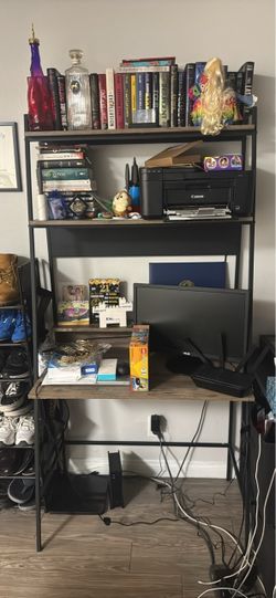 Industrial Ladder Desk with Shelves