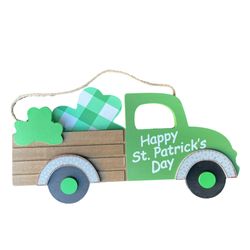 15.25x7.75in St. Patrick’s Day Decor Wood Sign - Truck And Shamrocks