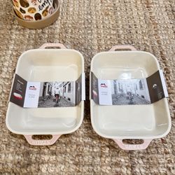 NWT STAUB France Ceramic 7.5” x 6” 1.05 Qt Rectan Gratin Dish Light Pink，2 pcs 
