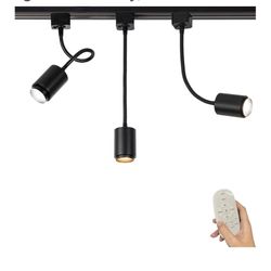 3687: H-Type Dimmmable Track Light, 3-Light Modern Halo Track Lighting Fixtures with 360° Flexible Gooseneck and Remote, Black Aluminum LED Spotlight 