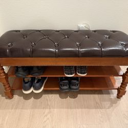 Wooden Shoe Storage Bench with Lift-Up Leather Seat (40*14*19)