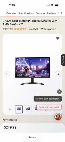 27 Inch QHD 1440P IPS HDR10 Monitor with AMD FreeSync™