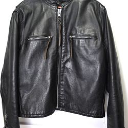VINTAGE Mens Leather Black Heavy Horsehide Motorcycle Cafe Racer Jacket Size 48