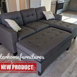 Brand New Grey/Gray Fabric Sectional With Reversible Chaise/ Can Also Be Used As Sleeper/ Finance Available $0 Down.
