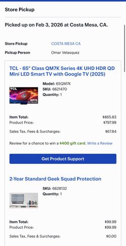 65” TCL QM7K 4K Mini LED