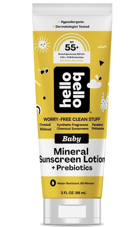 Hello Bello Mineral SPF 55 + Sunscreen Lotion, Reef-Friendly for Adults & Kids, 3.0 fl oz