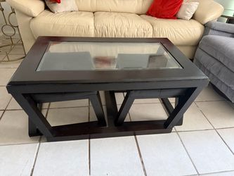 Dark woud table with 2 seats