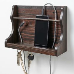 New IKEA Solid Wood Levla Wall Organizer Charging Station, For Keys, Mail, etc