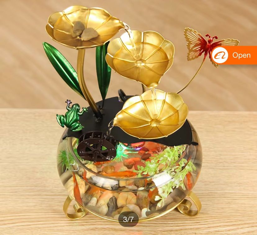 TQX Lotus Leaf Indoor Fish Bowl Relaxation Tabletop Fountain
