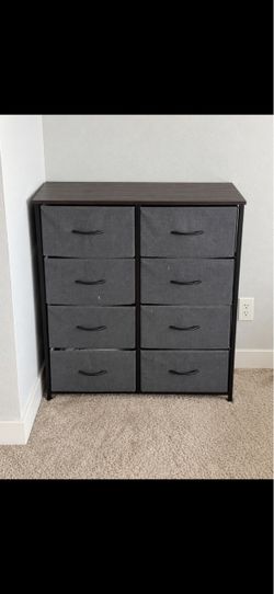 8-Drawer Fabric Dresser with Wooden Top – Black Dark Grey