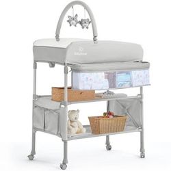 New BabyBond Portable Baby Changing Table, Foldable  Waterproof Height Adjustable Station Beige