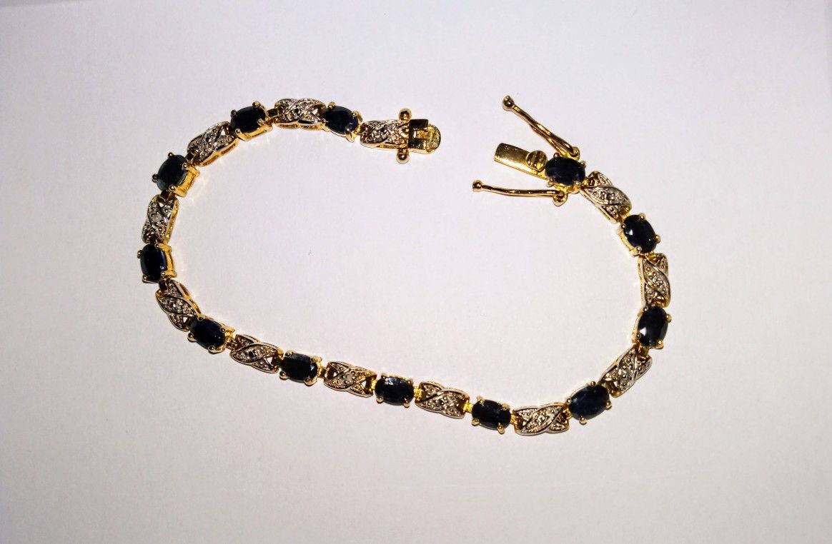 Gold Sapphire & Cubic Zirconia Bracelet 