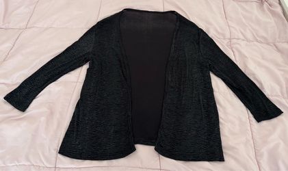 Vintage black with metallic fiber open front cardigan, size L