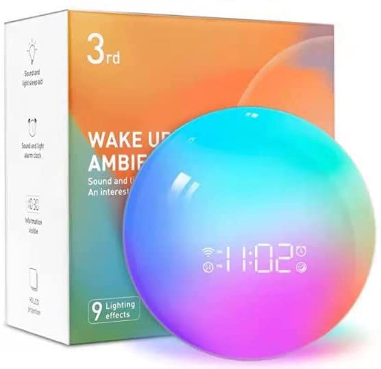Sunrise Alarm Clock,Sun Simulation Wake up Light,16 Natural Sounds and 9 Lighting Effects, White Noise Machine , for Heavy Sleepers Compatible,Teenage