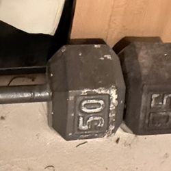 2 - 50lb Vintage Dumbbells