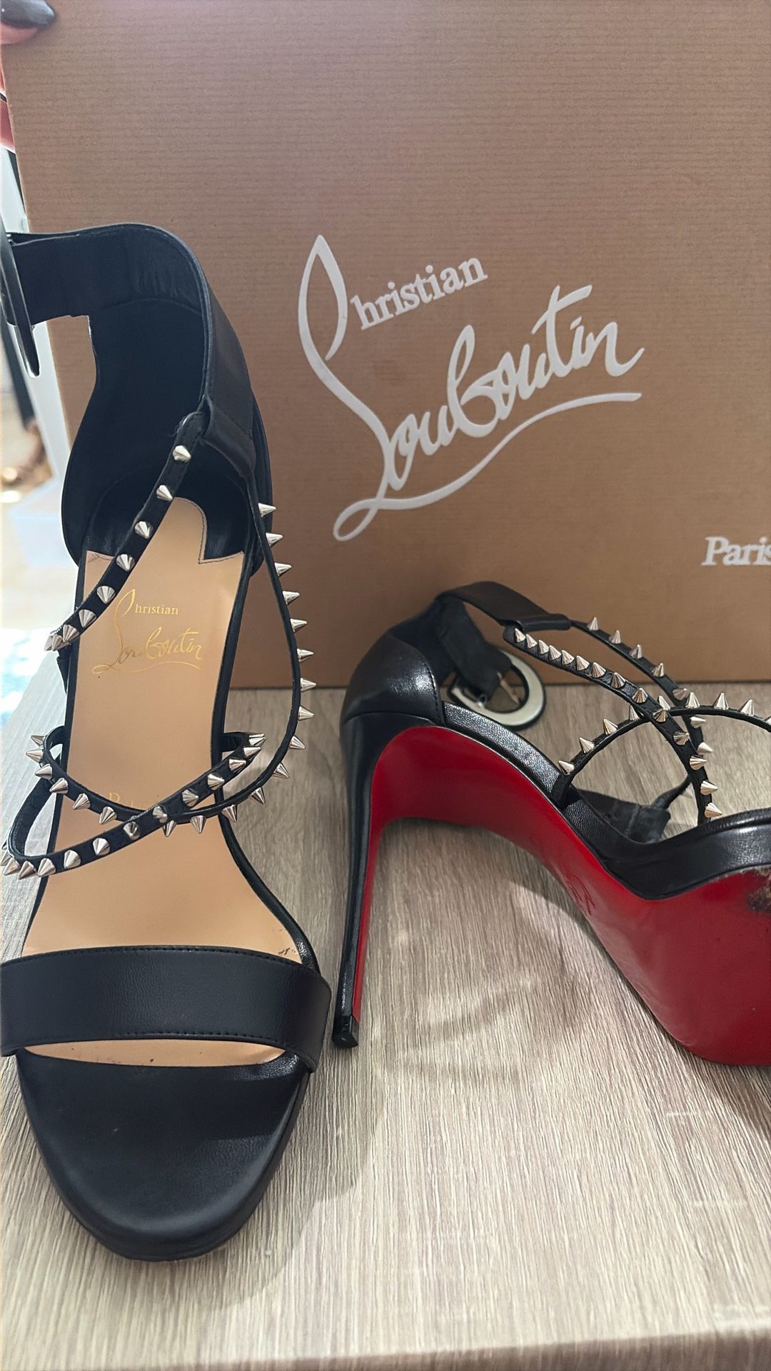 Christian Louboutin Mariacar 120 Rete/Nappa Spiked Sandals 39.5 Black Leather Mesh — Retail $945