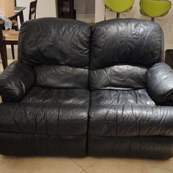 Reclinable Black Leather Loveseat