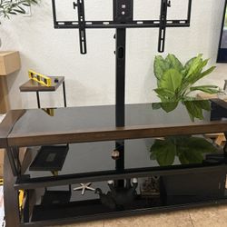 TV Stand with Mount – Modern Glass & Wood (Like New)