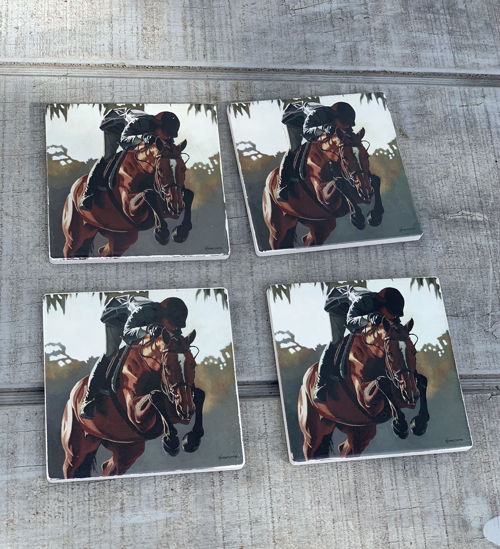Counter Art Horse Jump Absorbent Stone Coasters Set of 4 New in Box USA Made