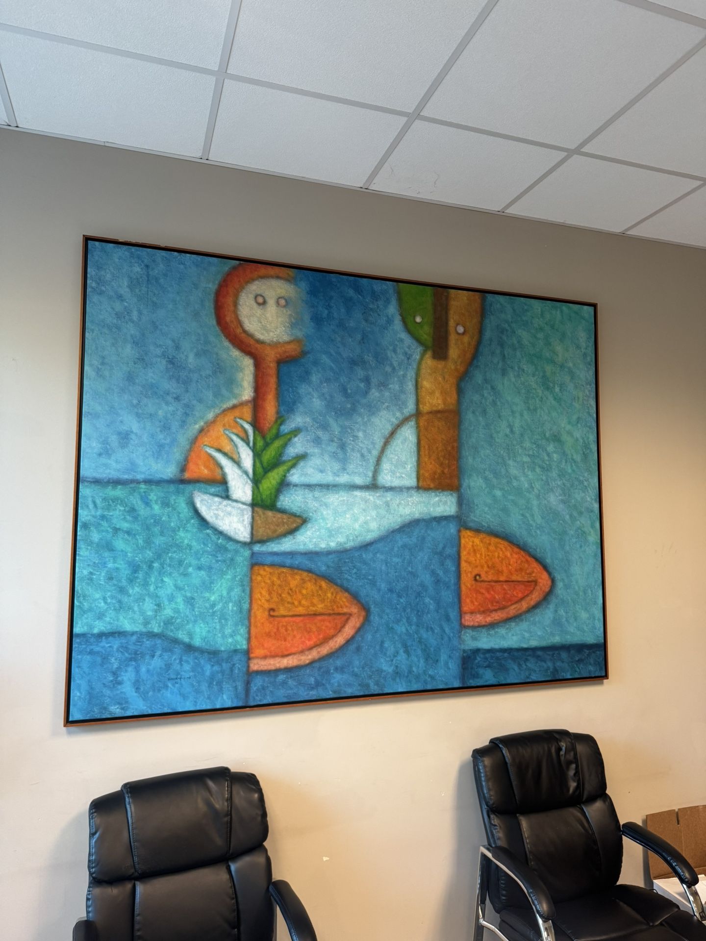 Gorgeous abstract blue painting on canvas by artist Ivan Rojas - 62” x 81”