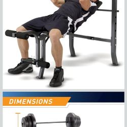 Weight Bench + Bar + 100 Pounds Of Weights | $250 BRAND NEW IN BOX