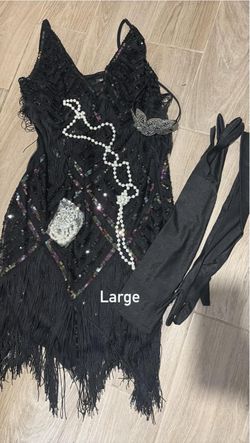 Women’s Great Gatsby 1920s Sequin Fringe Salsa Dance Dress Large Halloween