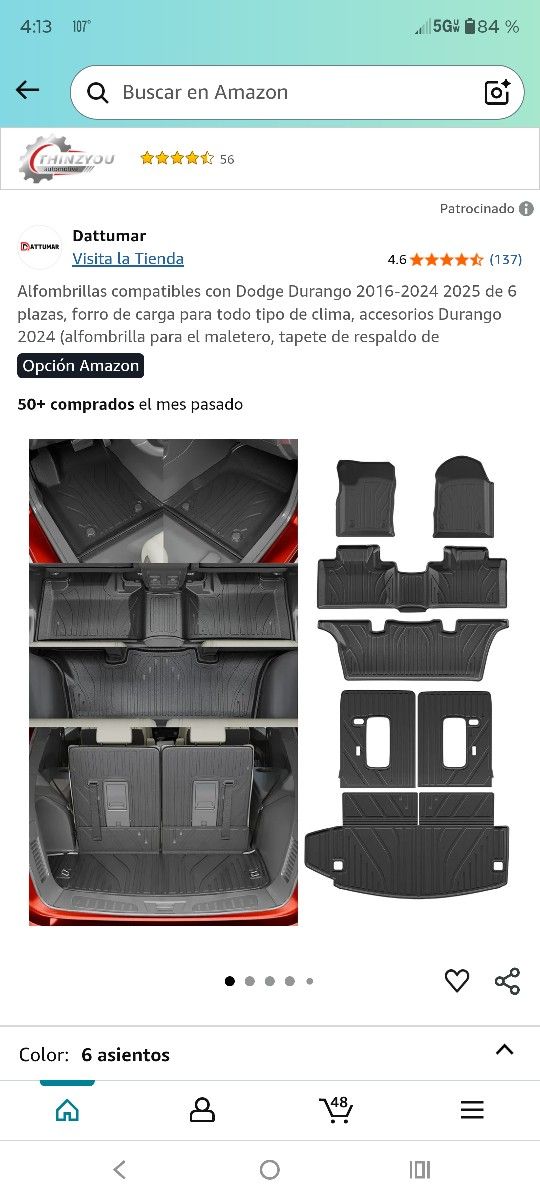 Alfombrillas compatibles con Dodge Durango 2016-2024 2025 de 6 plazas, forro de carga para todo tipo de clima, accesorios Durango 2024 (alfombrilla pa