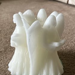 Vintage Figural Wax Candle Guardian Angels Cherubs Harp Wings Large Cream Decor