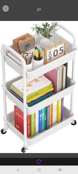 MOYIPIN 3-Tier Plastic Rolling Utility Cart with Handle,Utility Storage Cart for Office, Living Room, Kitchen,Movable Storage Organizer Shelves,White