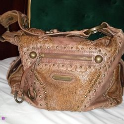  ISABELLA FIORE EMBROIDERED LEATHER STUDDED SHOULDER BAG