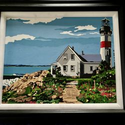 14”x17” lighthouse painting framed