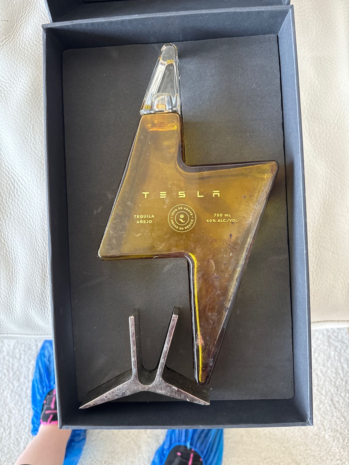 Tesla Lightning Bolt Collectible Glass Bottle + Stand – Display Only