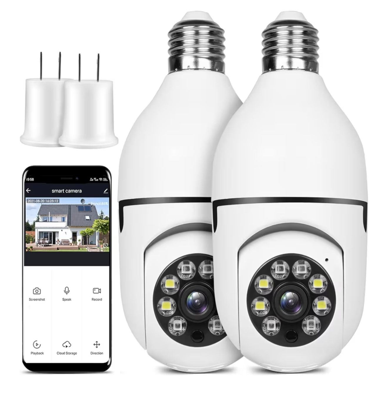 Light Bulb Security Camera Wireless Outdoor Indoor 2.4G WiFi Security Cameras for Home Security 360° PTZ Camera Motion Detection and Alarm Two-Way Aud