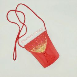 Vintage COMECO Red Yellow Evening Beaded Purse Tassel Crossbody Strap