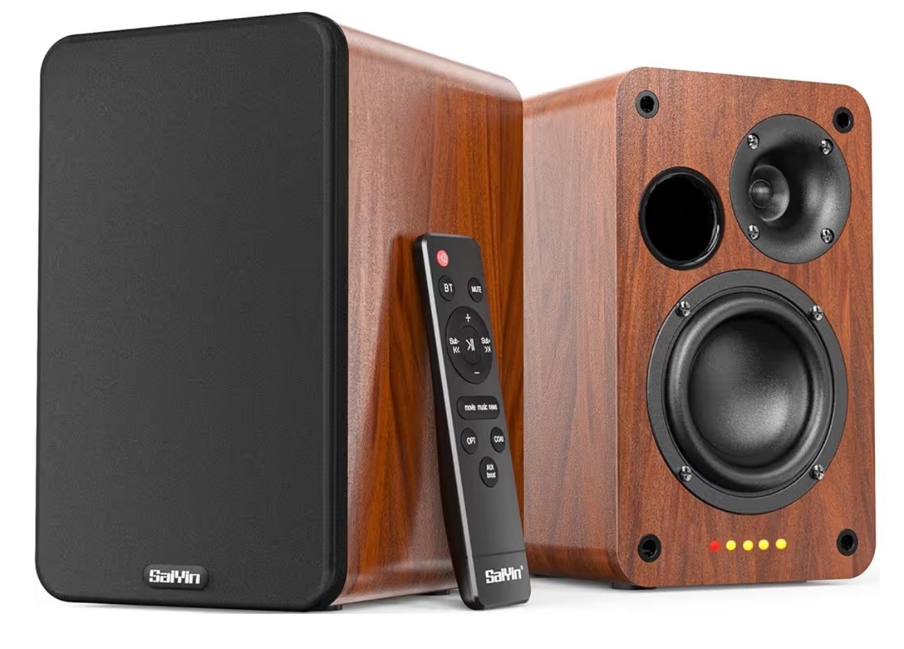Saiyin Bluetooth Bookshelf Speakers, 30W X 2 Powered TV Speakers with 3.5 Inch Woofer, Turntable Speakers with Optical/AUX/RCA Input for PC and TV