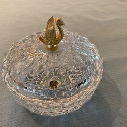 Val St Lambert Belgium Vintage Crystal Swan Covered Dish (Candy, Trinkets, Jewelry, etc)