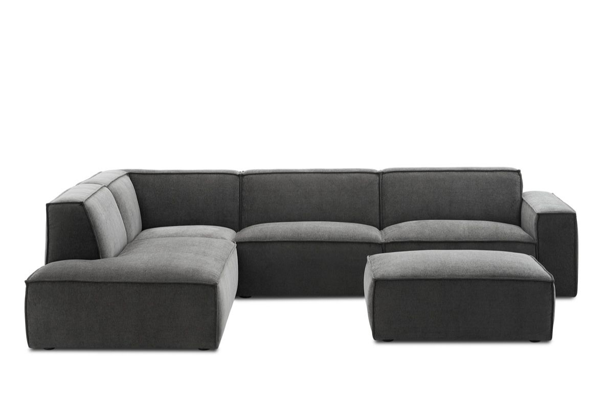 Castlery, Jonathan Extended Side Chaise Sectional Sofa Left Facing with Ottoman, Carbon Gray, Like New