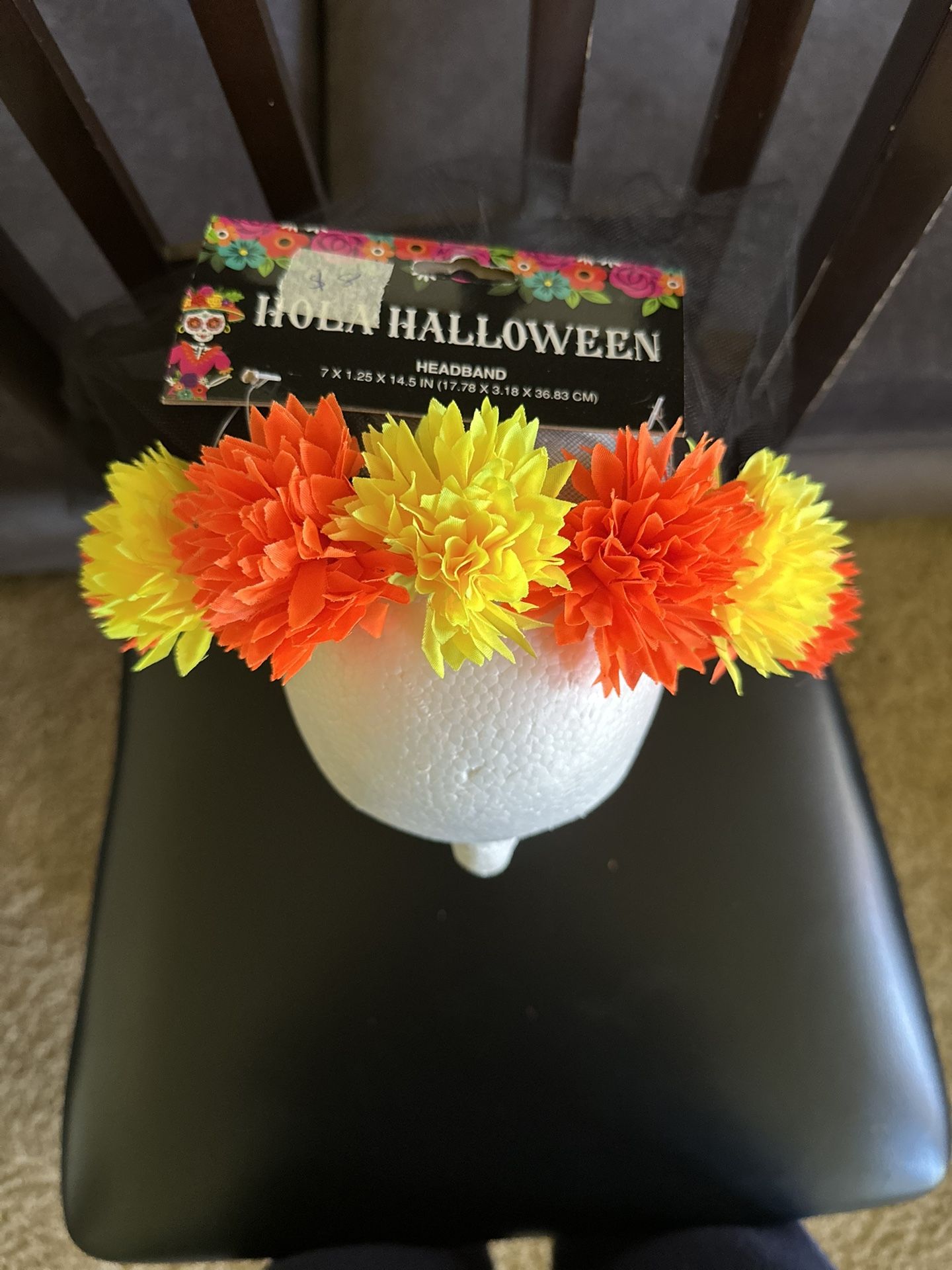 Halloween Headband Orange And Yellows Flower Headband With Black Vail- Halloween