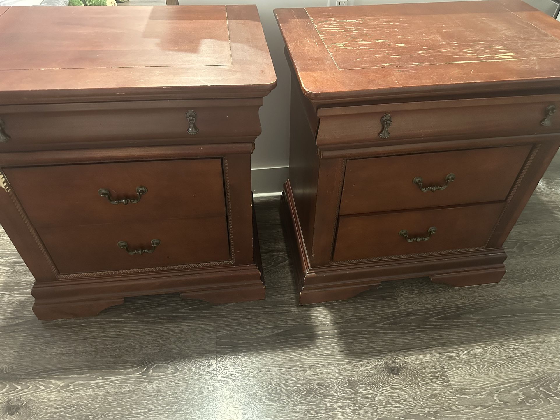 Vintage Wooden Nightstands Set of 2 | Solid Wood Bedside Tables | Antique Style